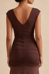 Brown V-Neck Ruched Long Mermaid Formal Dress